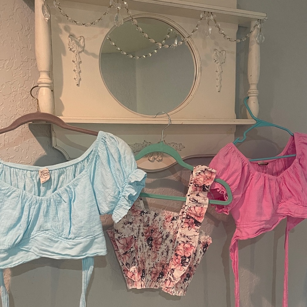 Trendy Crop Top Set in Blue, Pink, and Floral lot of 3 beautiful tops